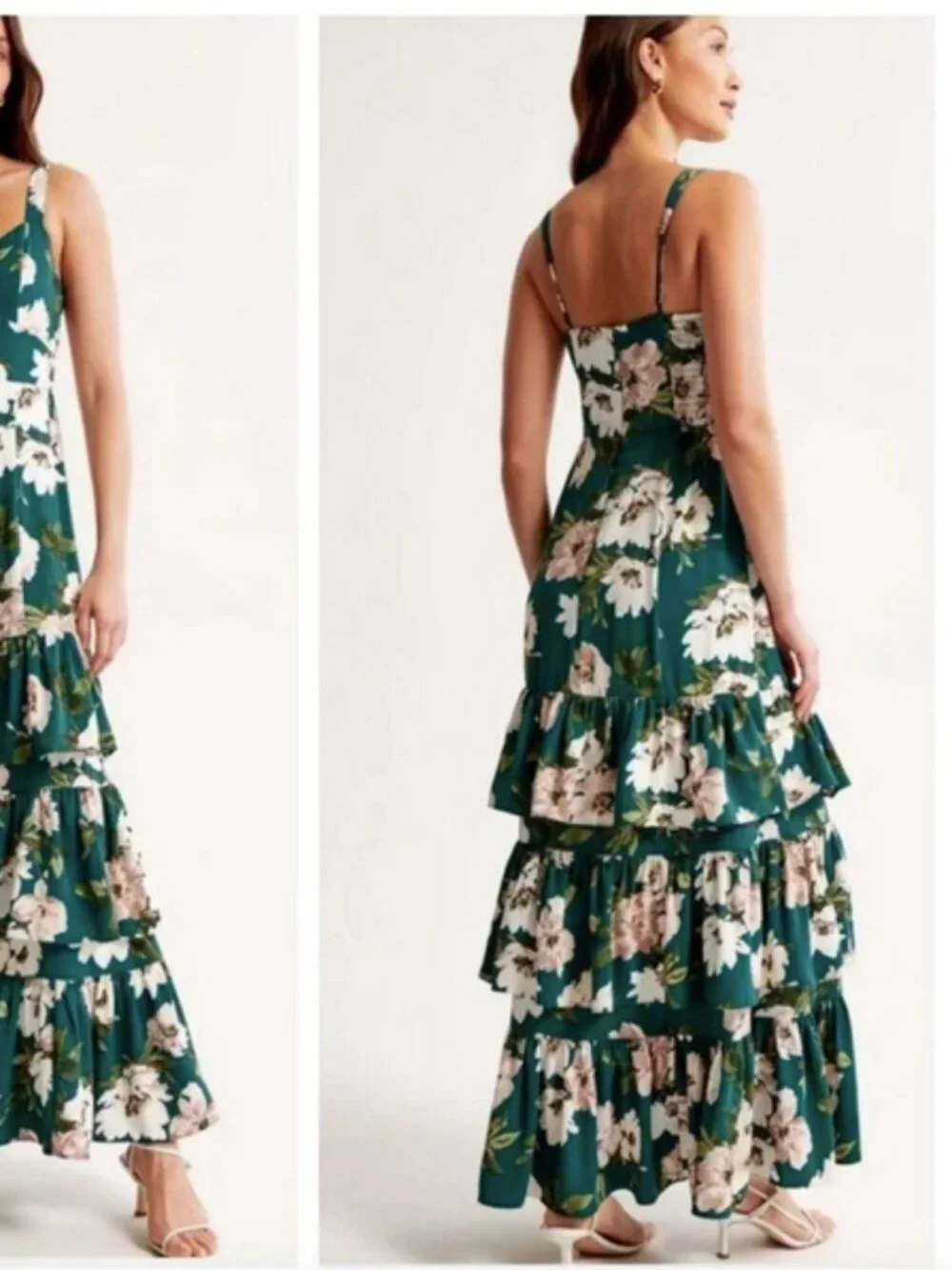 AF Abercrombie & Fitch Green Floral Drama Ruffle Tiered Maxi Dress Size S NWoT